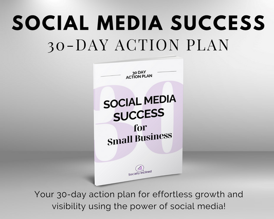 A book titled "Get Socially Inclined: 30-Day Action Plan" presented as a guide for small businesses to enhance their online presence.