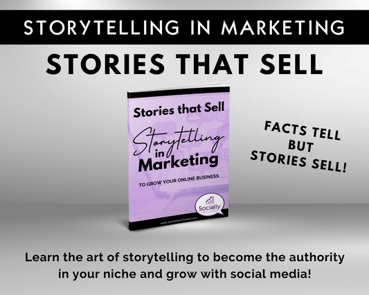 Ad featuring "Storytelling Marketing - Stories that Sell" by Get Socially Inclined, showcasing the power of storytelling to enhance brand potential and elevate online business growth and social media presence.