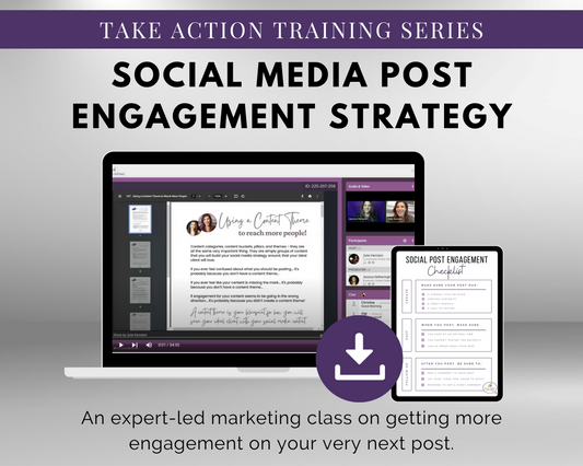 A laptop displaying the TAT - Social Media Post Engagement Strategy Masterclass on its screen by Get Socially Inclined.