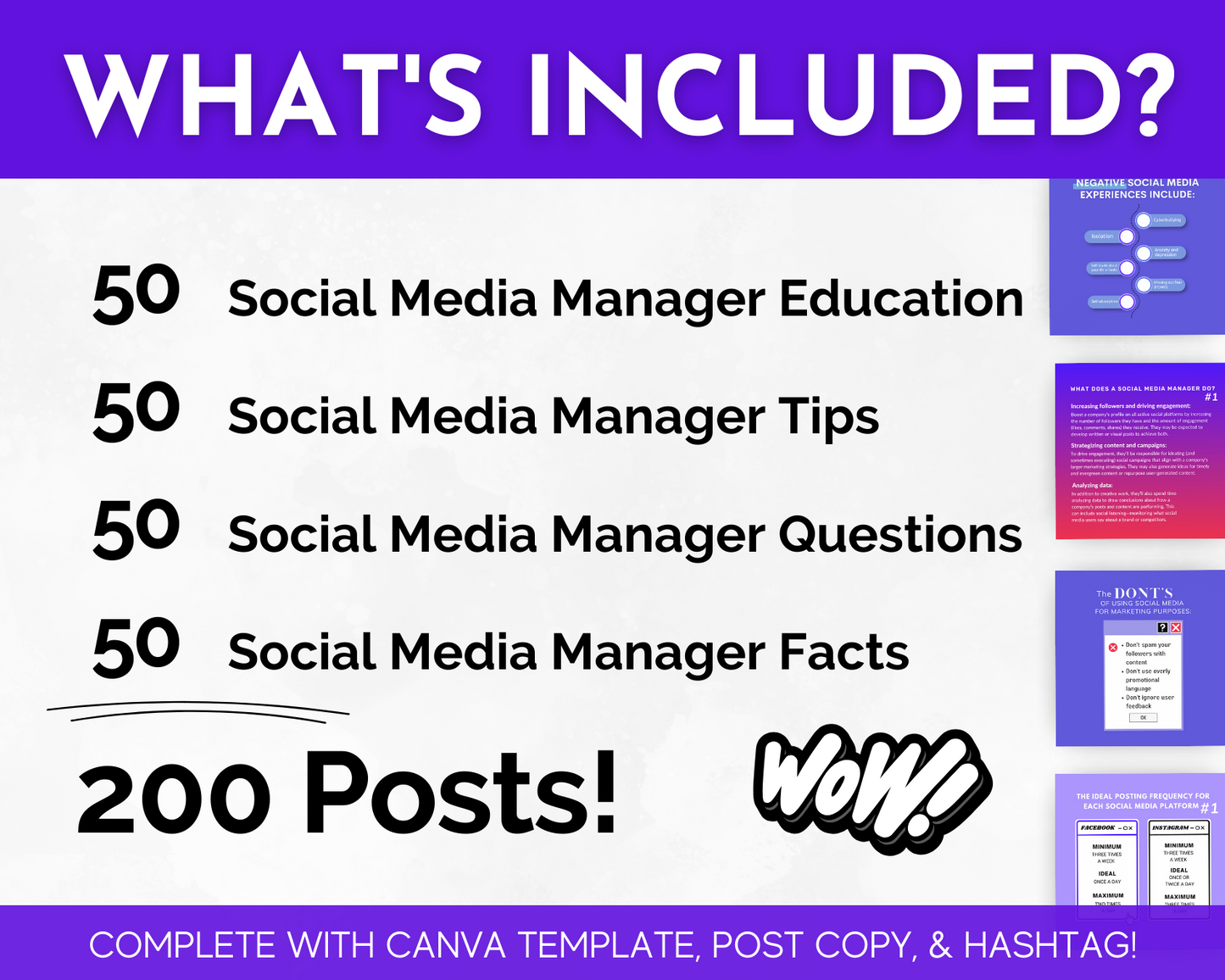 What's included in the Socially Inclined social media manager course? Learn from expert social media managers and access a comprehensive collection of Social Media Manager 200 Post Content Bundle with Canva Templates for creating engaging social media posts.