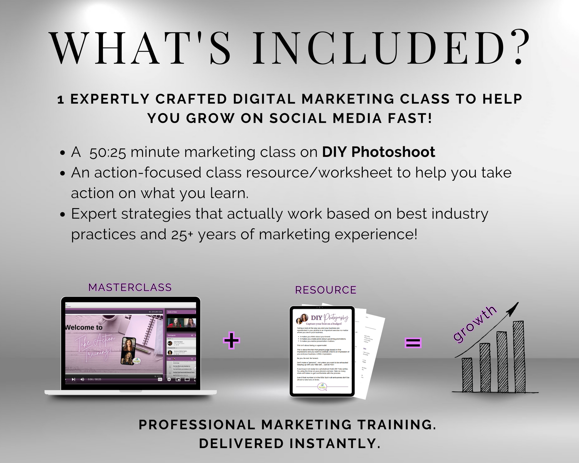 What's included in the TAT - DIY Photoshoot Masterclass from Get Socially Inclined? The product description is missing. Please provide the product description in order to find the appropriate SEO keywords.