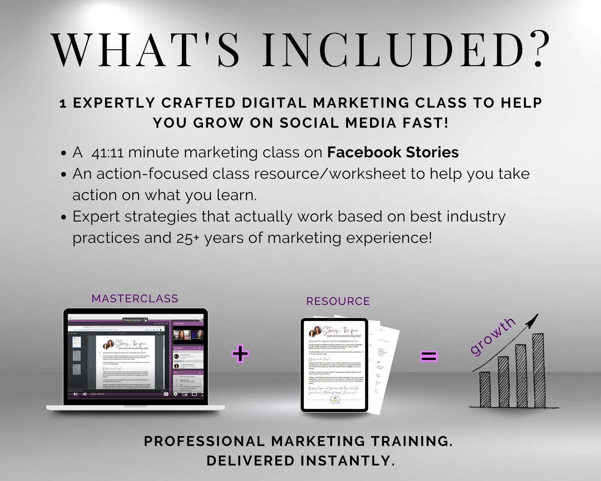 The TAT - Facebook Stories Masterclass by Get Socially Inclined includes an in-depth exploration of key strategies and techniques used in online advertising and promotional campaigns. Students will learn about search engine optimization (SEO), social media marketing, content creation.