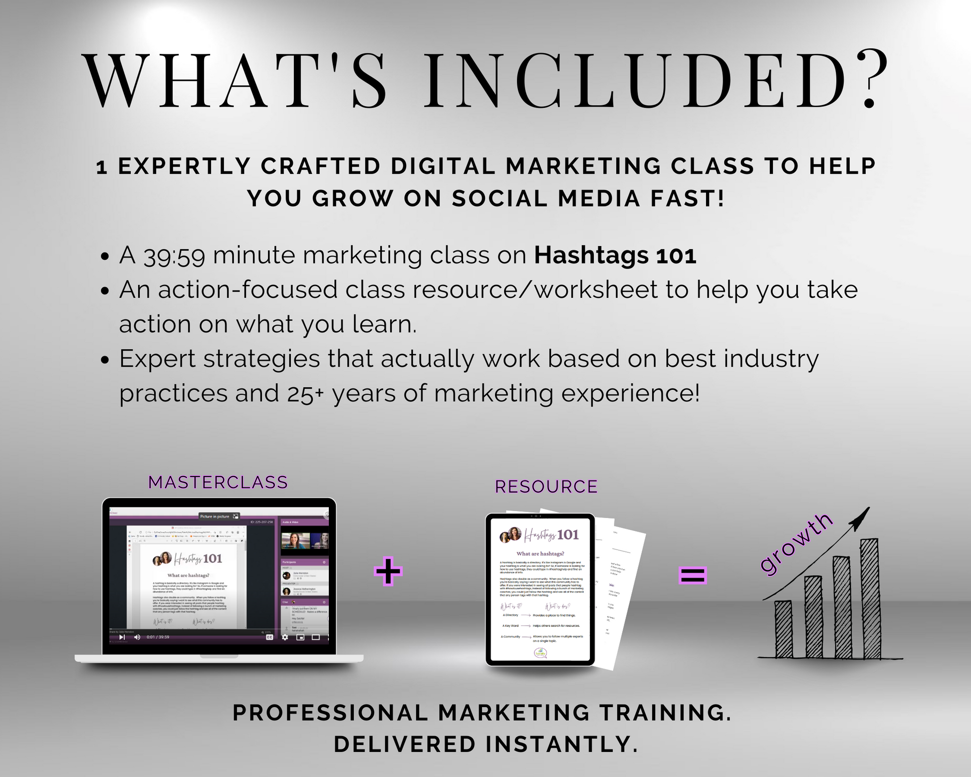 What's included in the TAT - Hashtags 101 - Creating a Strategy Masterclass backpack from Get Socially Inclined for camping?