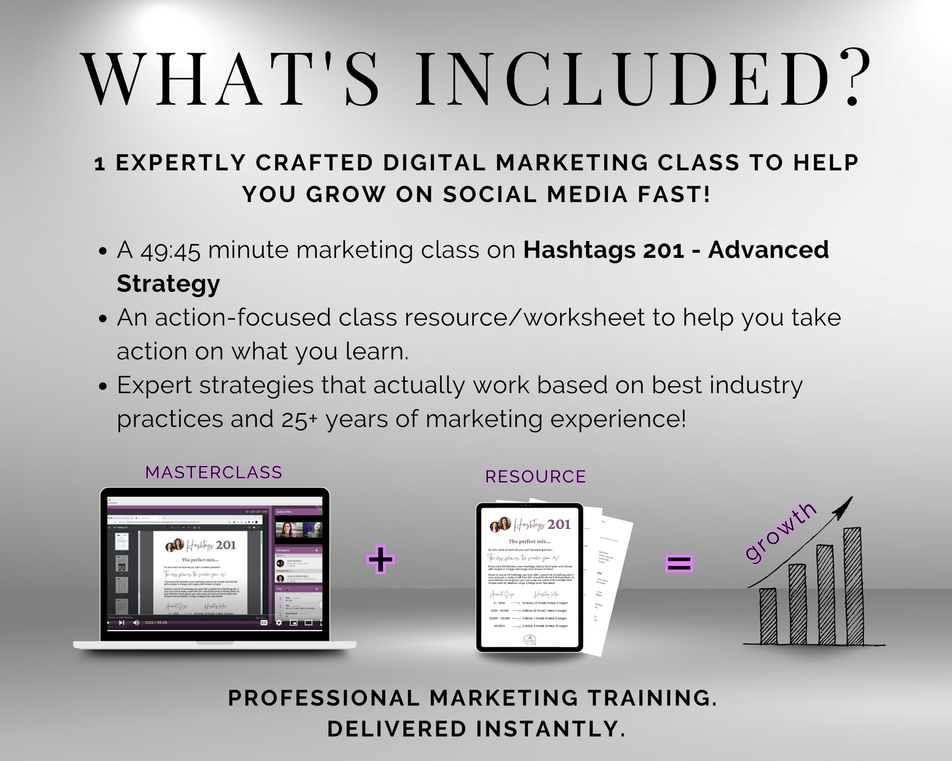 What's included in the TAT - Hashtags 201 - Advanced Strategy Masterclass by Get Socially Inclined? The product description is missing from the provided information. Please provide the product description so that I can determine the SEO keywords.