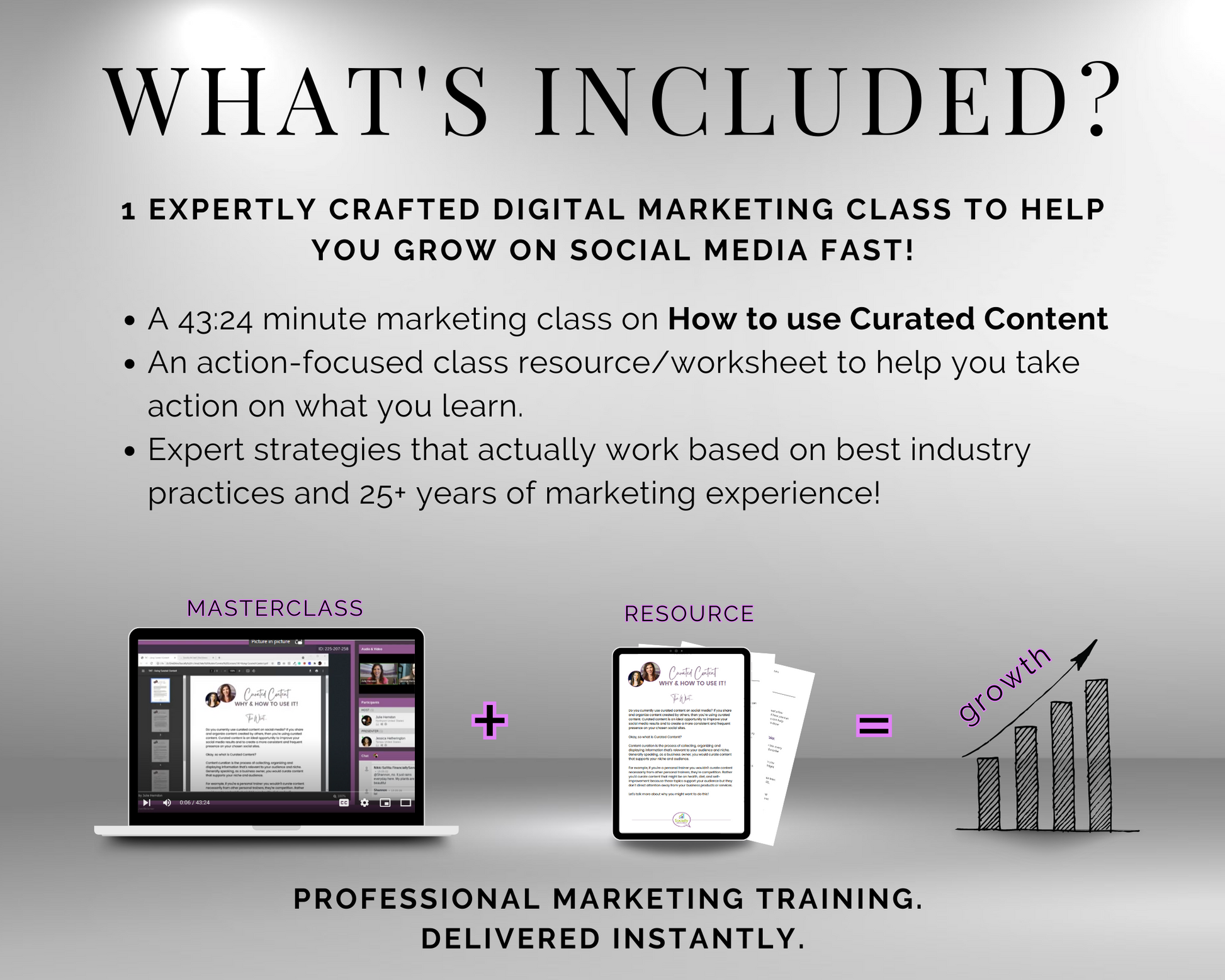 What's included in the TAT - How to Use Curated Content Masterclass by Get Socially Inclined? The product description is missing. Please provide the product description to find the keywords.