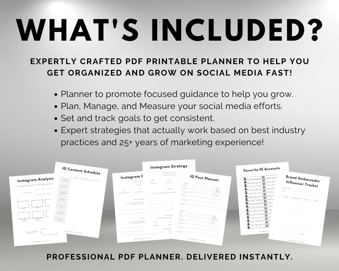 A Instagram Growth Planner designed for small business owners and solopreneurs by Get Socially Inclined.