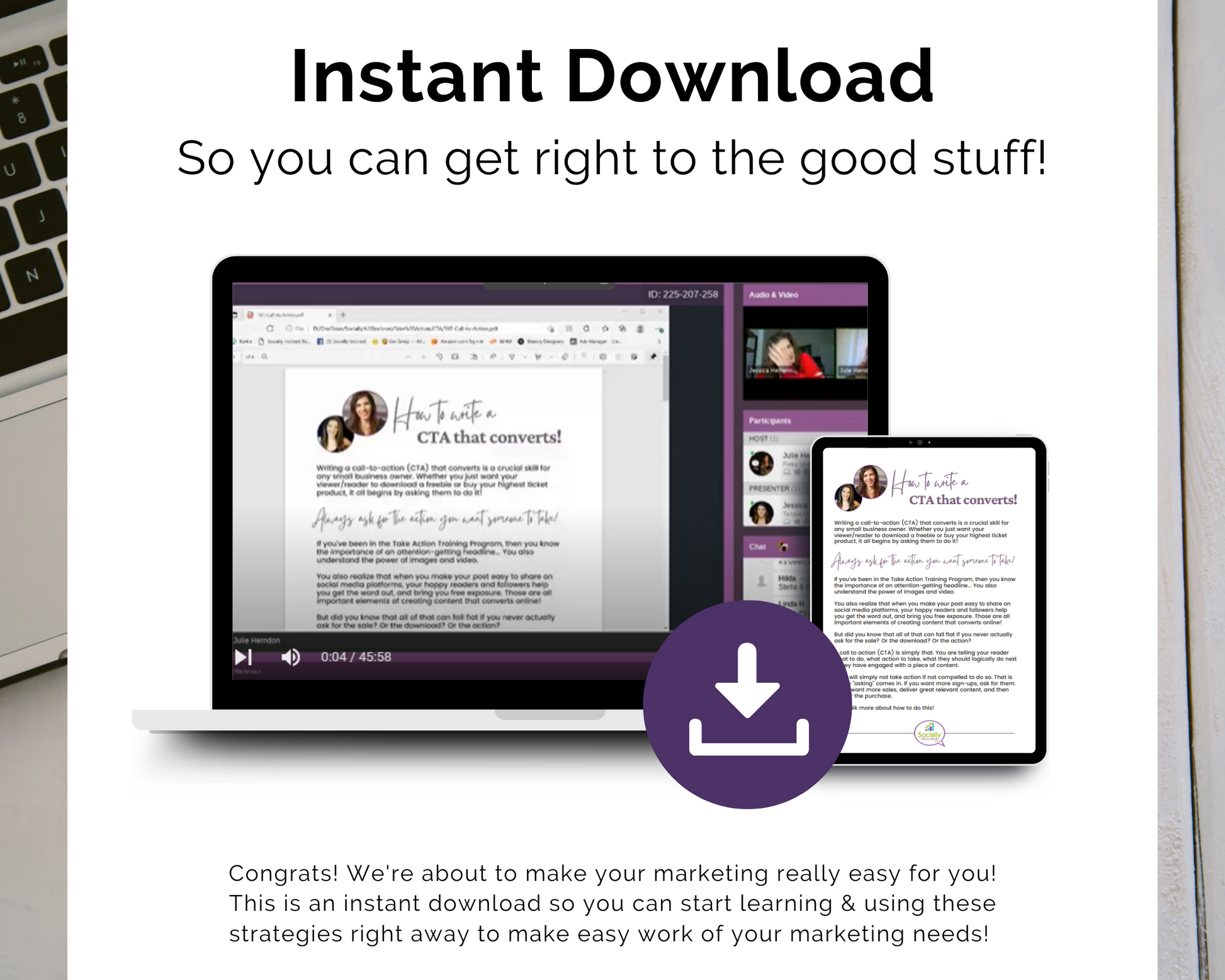 Instant download for the TAT - Call to Action (CTA's) Masterclass offered by Get Socially Inclined.