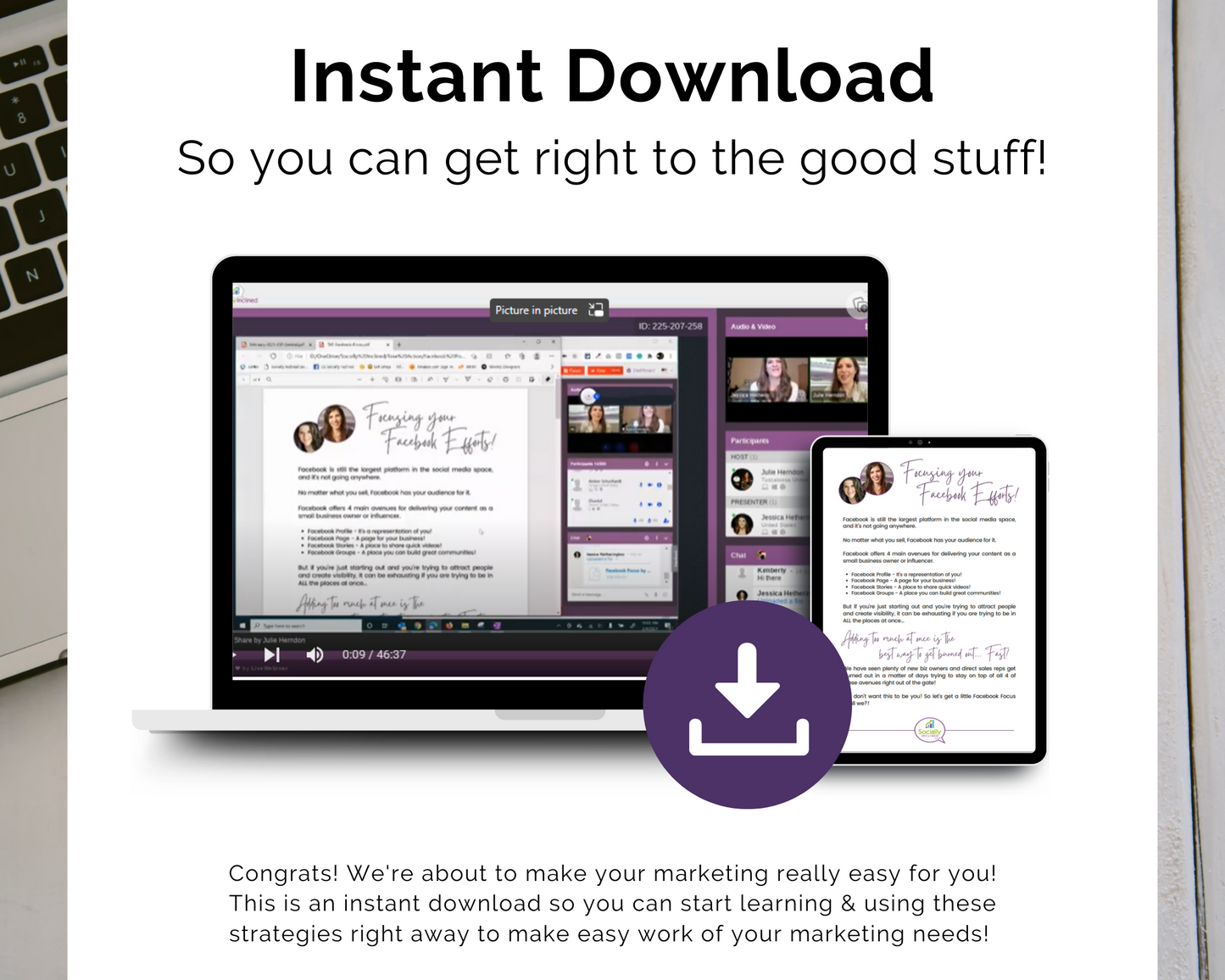 Instant download for immediate access to the TAT - Where to Focus on Facebook Masterclass by Get Socially Inclined.