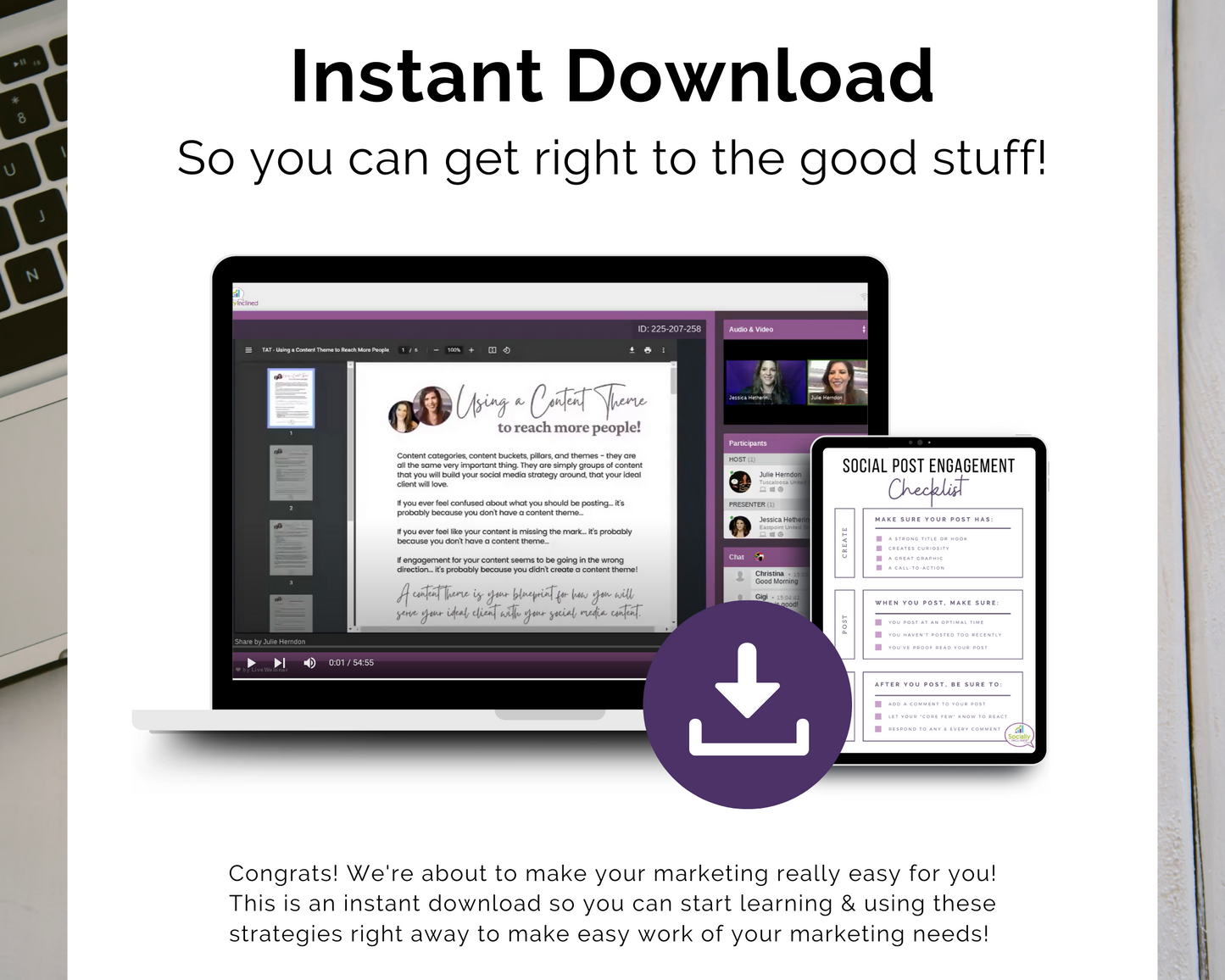 Instant download for immediate access to the TAT - Social Media Post Engagement Strategy Masterclass by Get Socially Inclined.