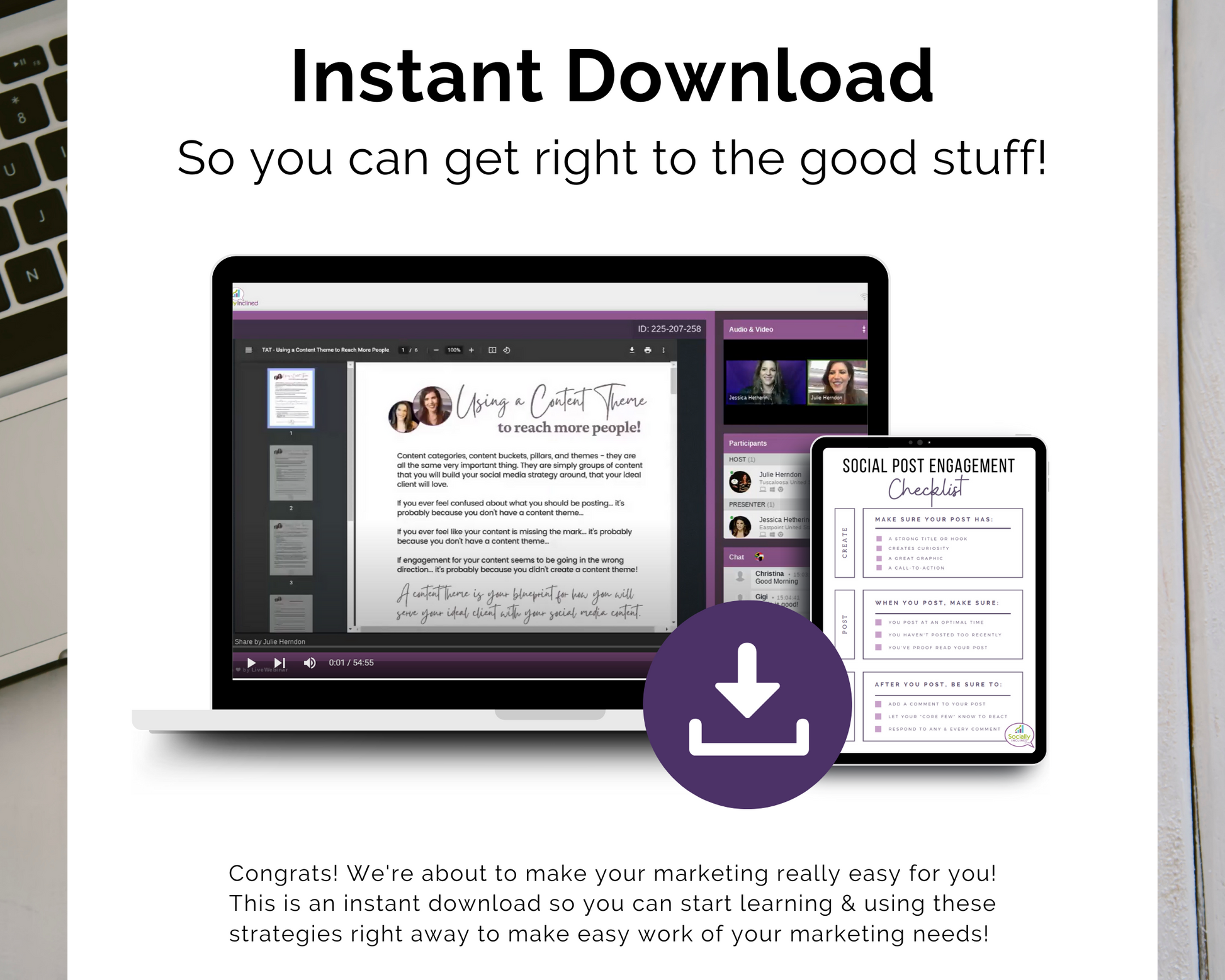 Instant download for immediate access to the TAT - Social Media Post Engagement Strategy Masterclass by Get Socially Inclined.
