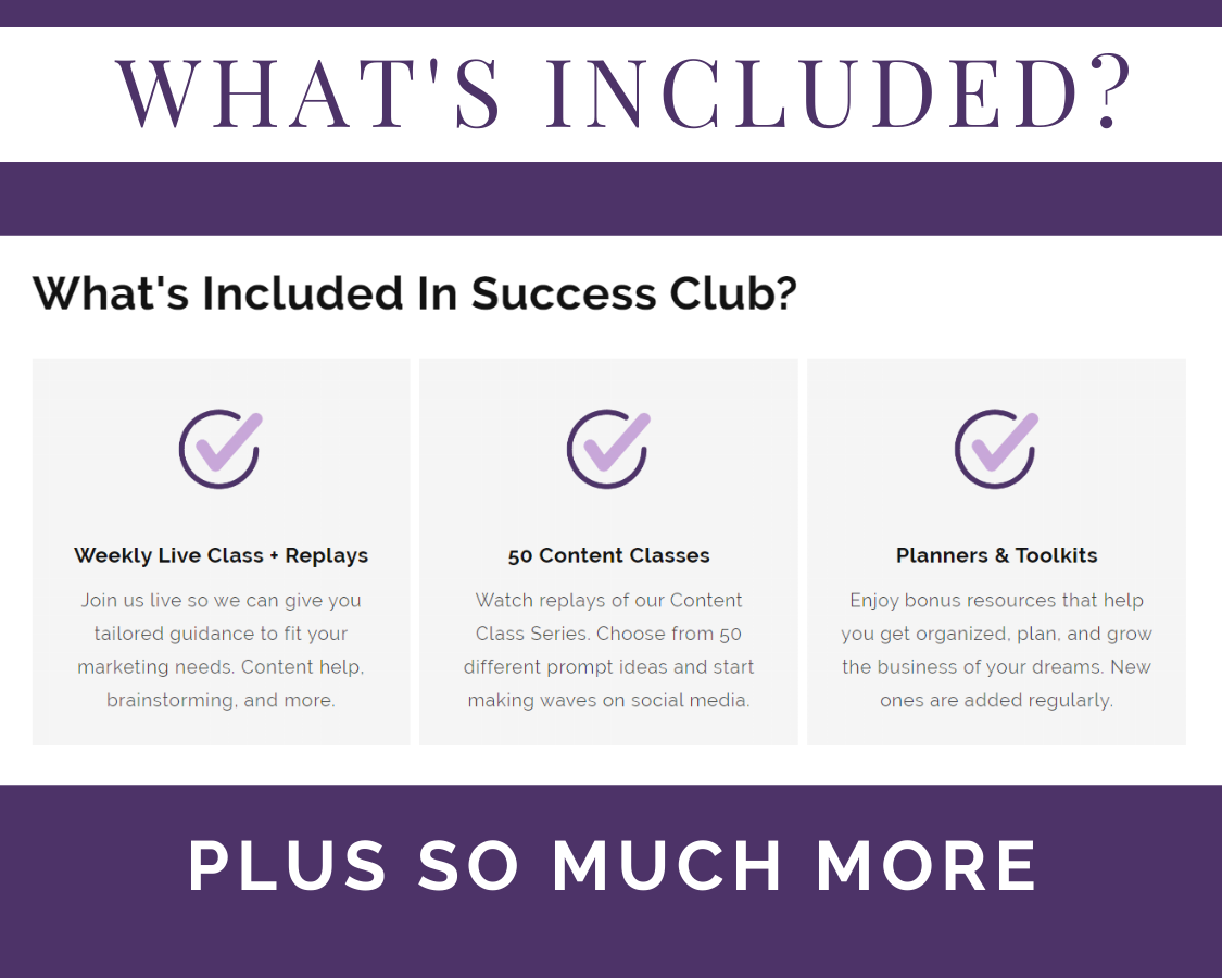 What's included in Get Socially Inclined Success Club Membership, marketing courses?