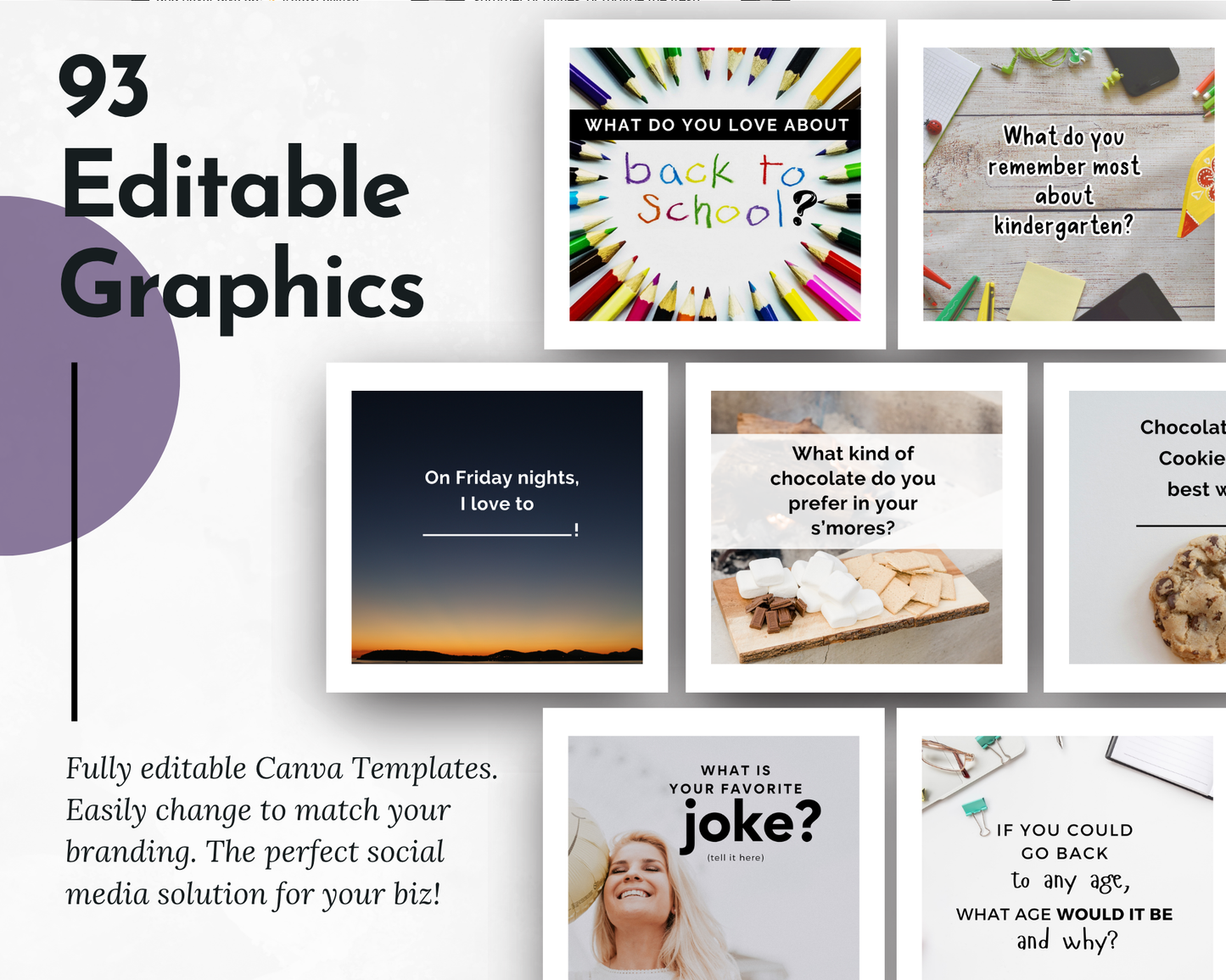 A collage showcases six editable Canva templates from Get Socially Inclined's AUGUST Daily Posting Plan—ideal for boosting engagement and strengthening your social media presence with fun questions for your audience.