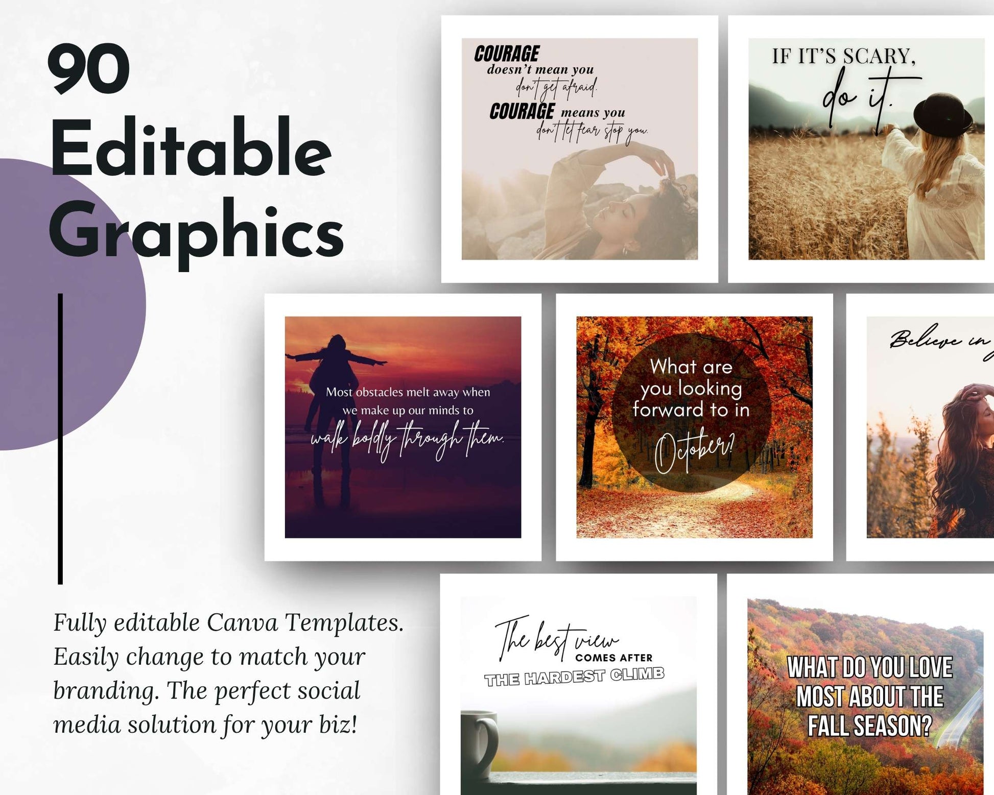 Collection of motivational September graphics with text and scenic images on a white background.