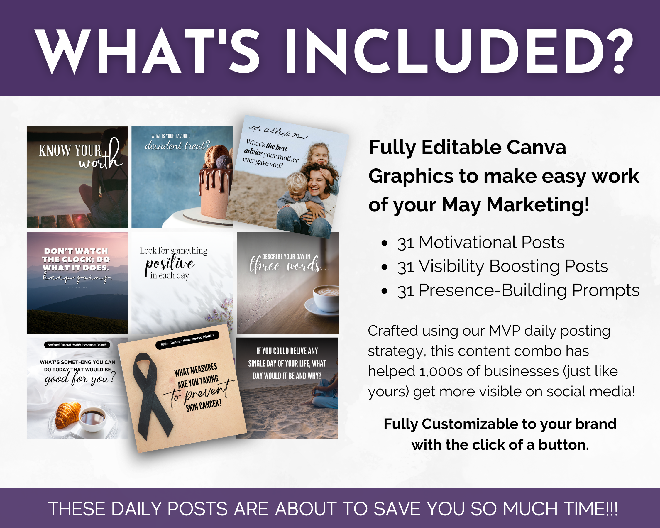 Promotional graphic showcasing the May Daily Posting Plan - Your Social Plan with editable Canva templates and daily post suggestions for April, aimed at boosting engagement growth from Get Socially Inclined.