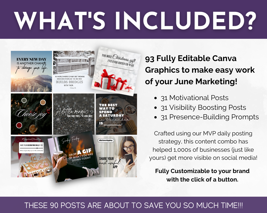 The June marketing bundle includes the December Daily Posting Plan - Your Social Plan by Get Socially Inclined for content creation and social media strategies for audience engagement.