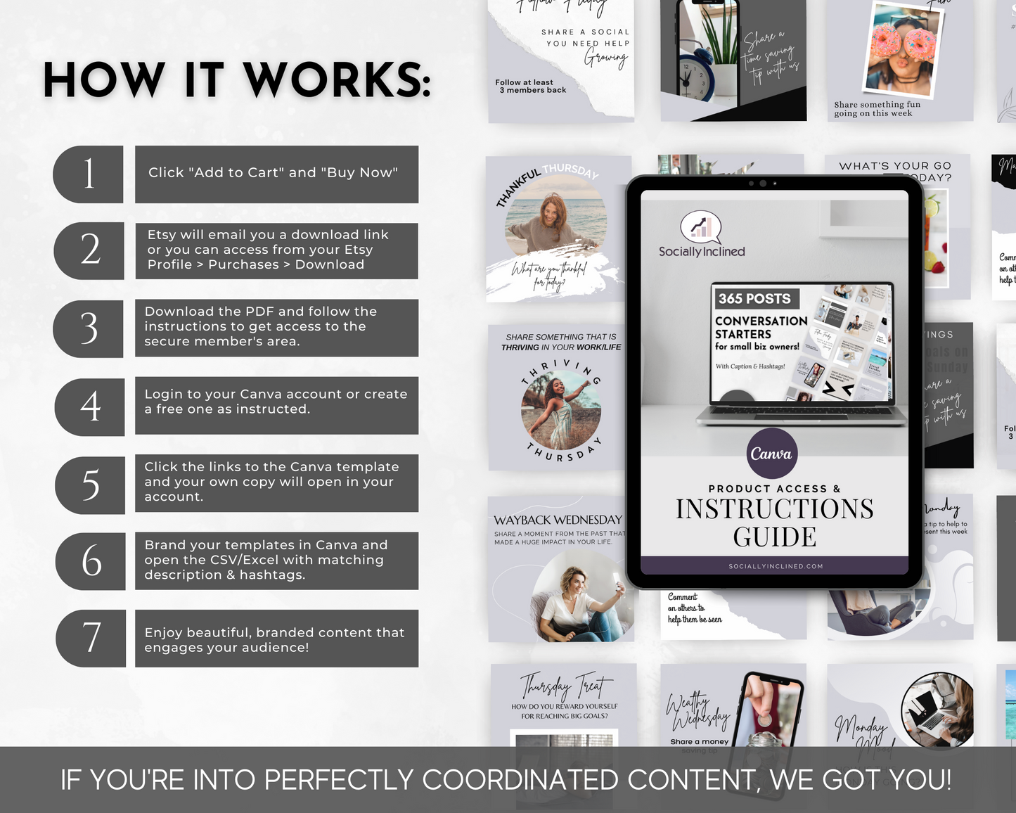 Instruction guide for conversation starters and hashtag utilization from Socially Inclined.