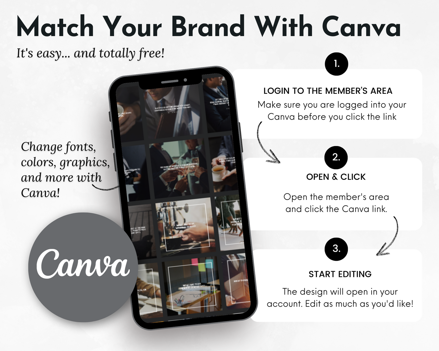 Match your Socially Inclined brand with the Business Success Social Media Post Bundle with Canva Templates.