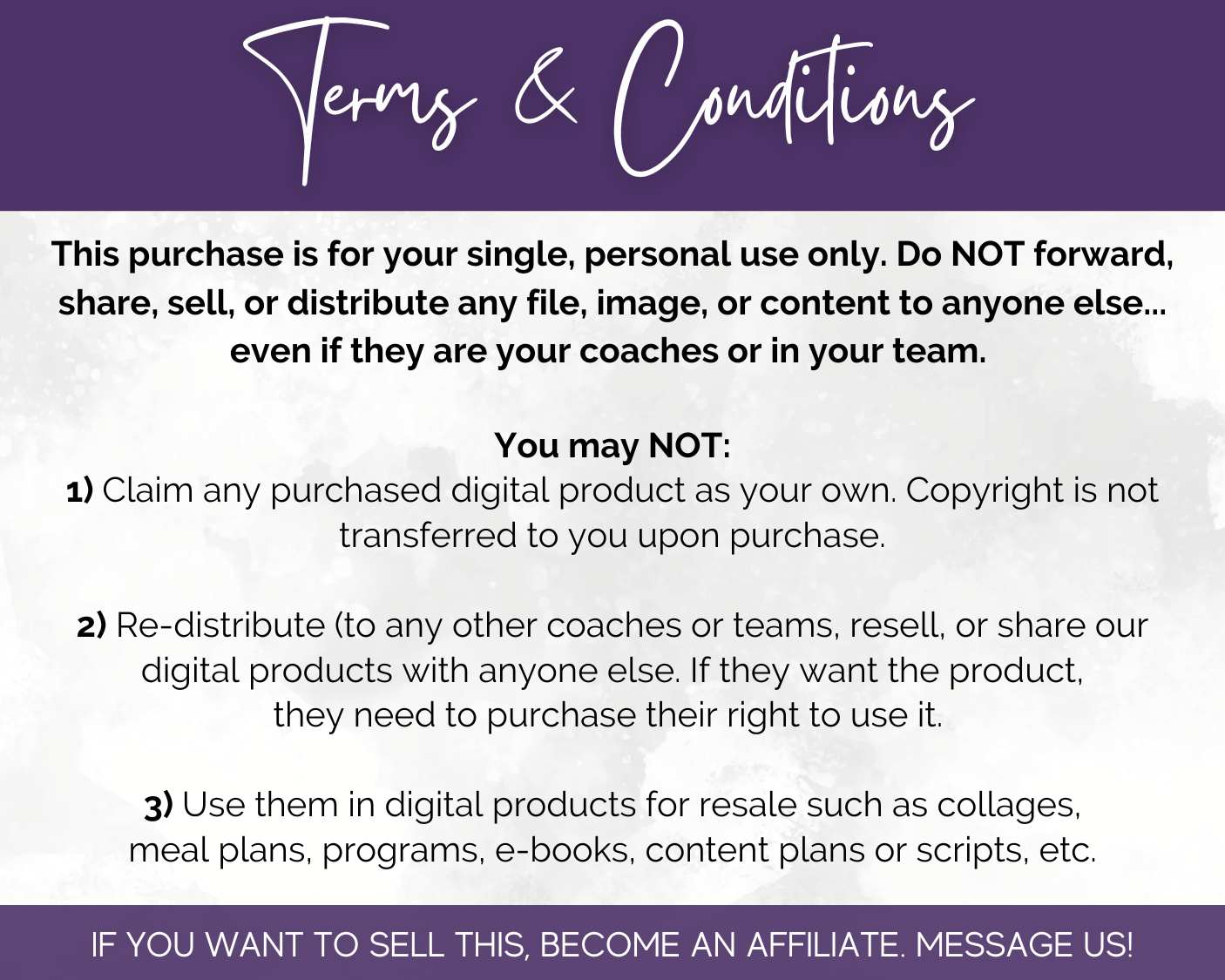 Image listing terms for the October Daily Posting Plan - Your Social Plan by Get Socially Inclined: no sharing, reselling, or redistribution of social media posts. Affiliate option available for those wanting to sell the plan.