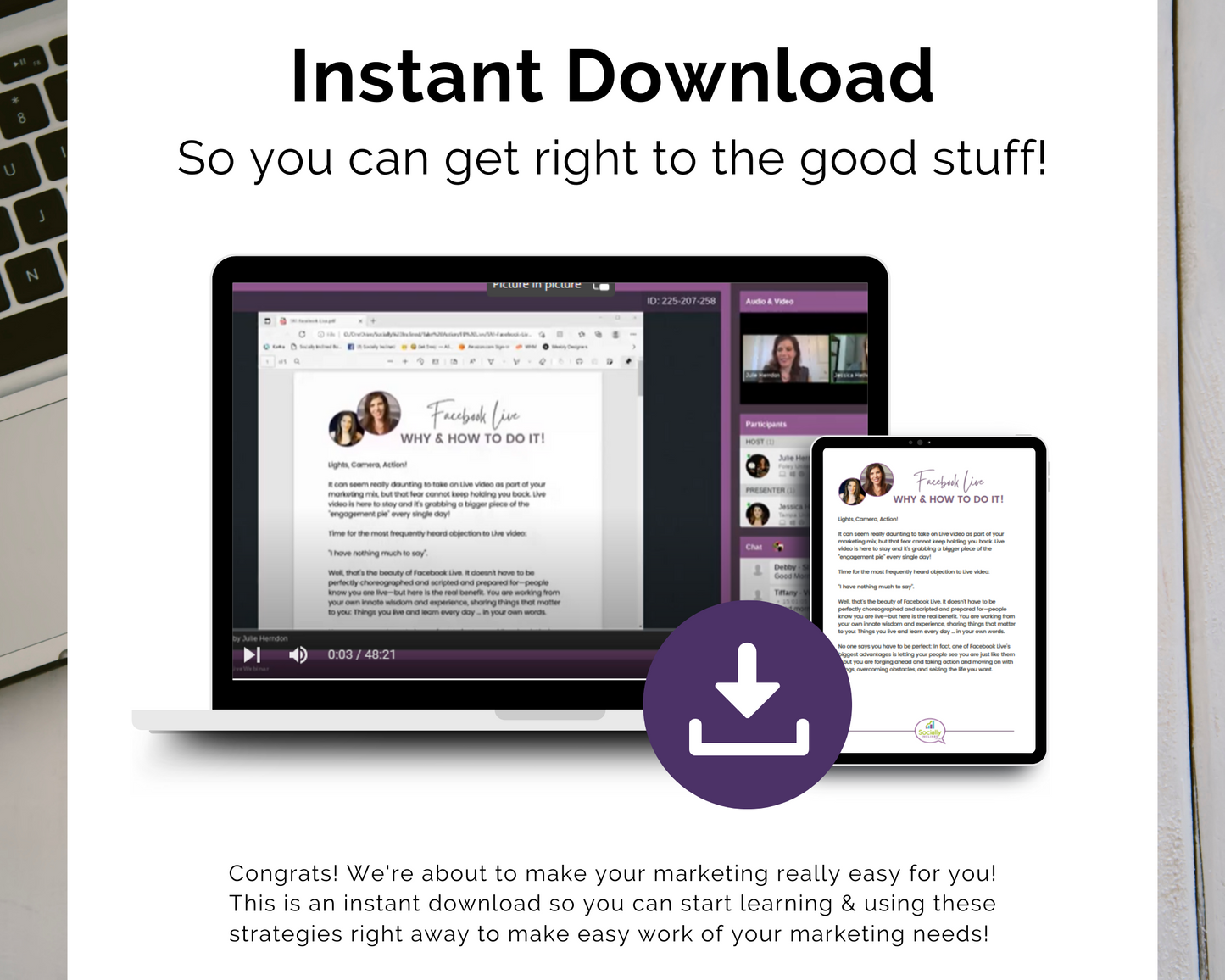 Instant download for quick access to the content of TAT - Facebook Live - Part 1 Masterclass from Get Socially Inclined.