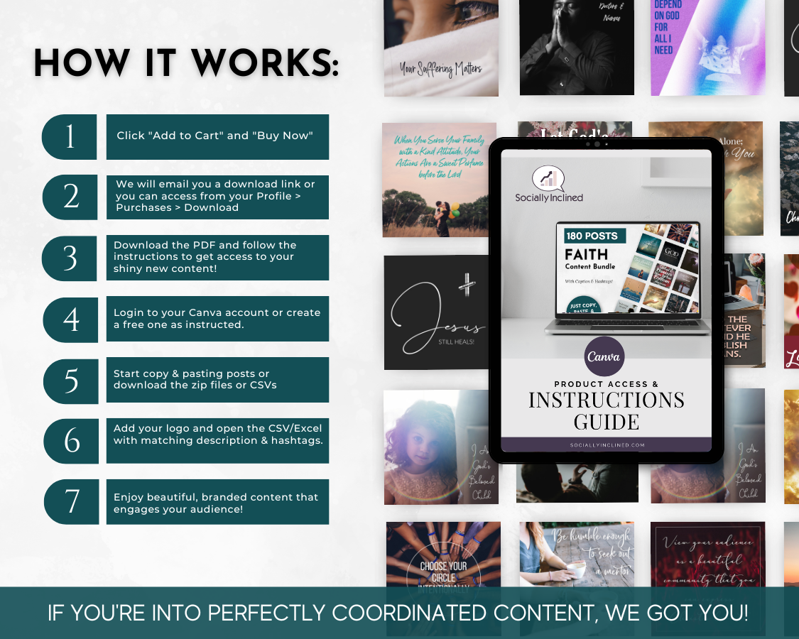 How Socially Inclined's FAITH & Spiritual Social Media Post Bundle - No Canva Templates works for faith-based content.