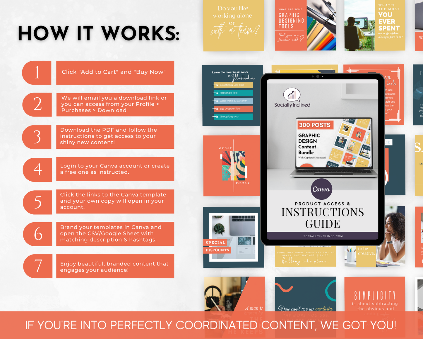 Instruction guide for the Socially Inclined Graphic Design Social Media Post Bundle with Canva Templates.