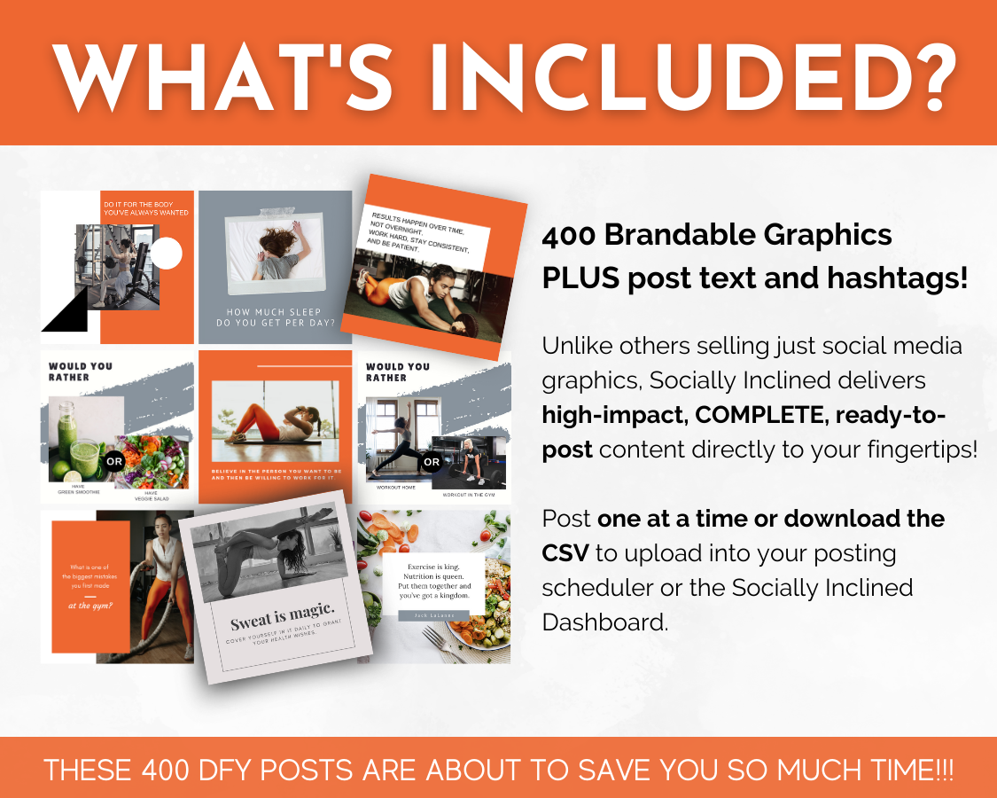 What's included in the Health & Wellness Coaches Social Media Post Bundle by Socially Inclined?