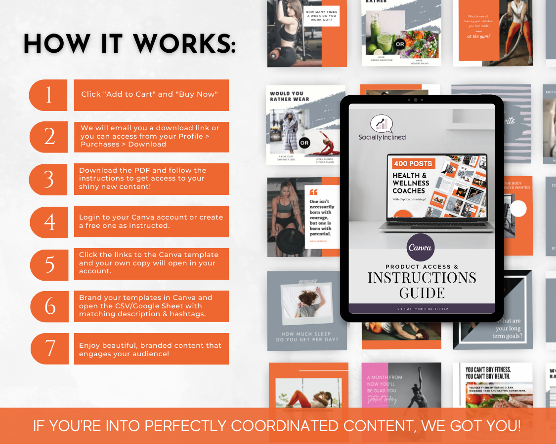 Discover the inner workings of the Socially Inclined Health & Wellness Coaches Social Media Post Bundle | 400 Posts with Canva Templates.