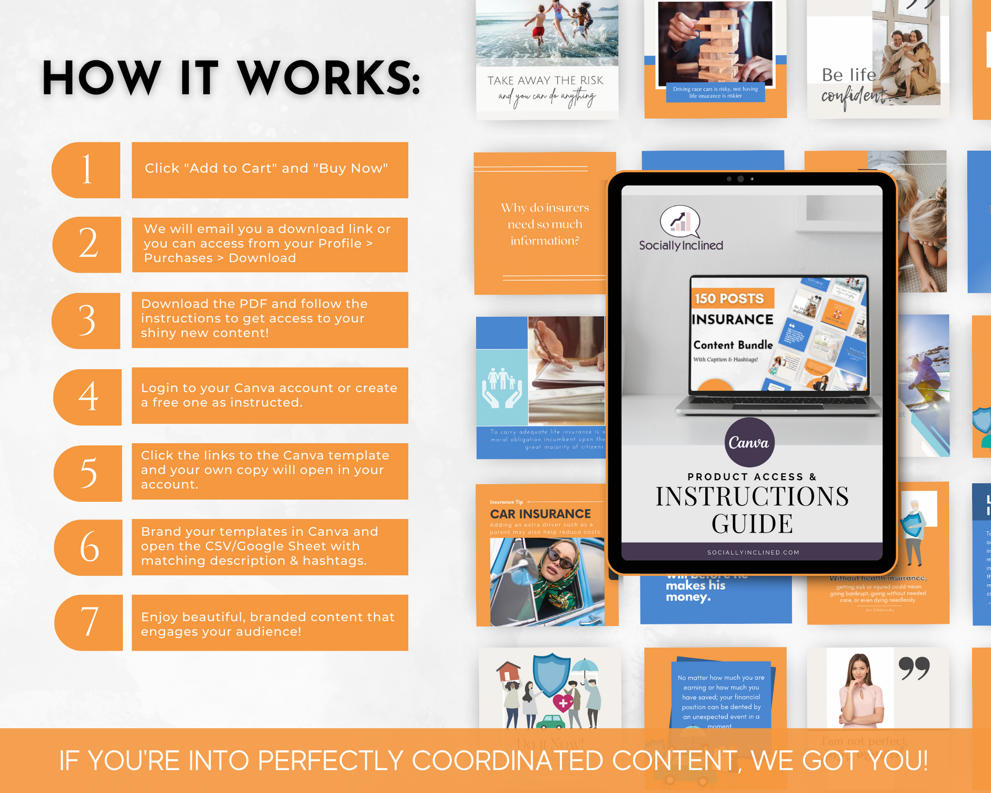 How Insurance Social Media Post Bundle with Canva Templates works for content and Socially Inclined.