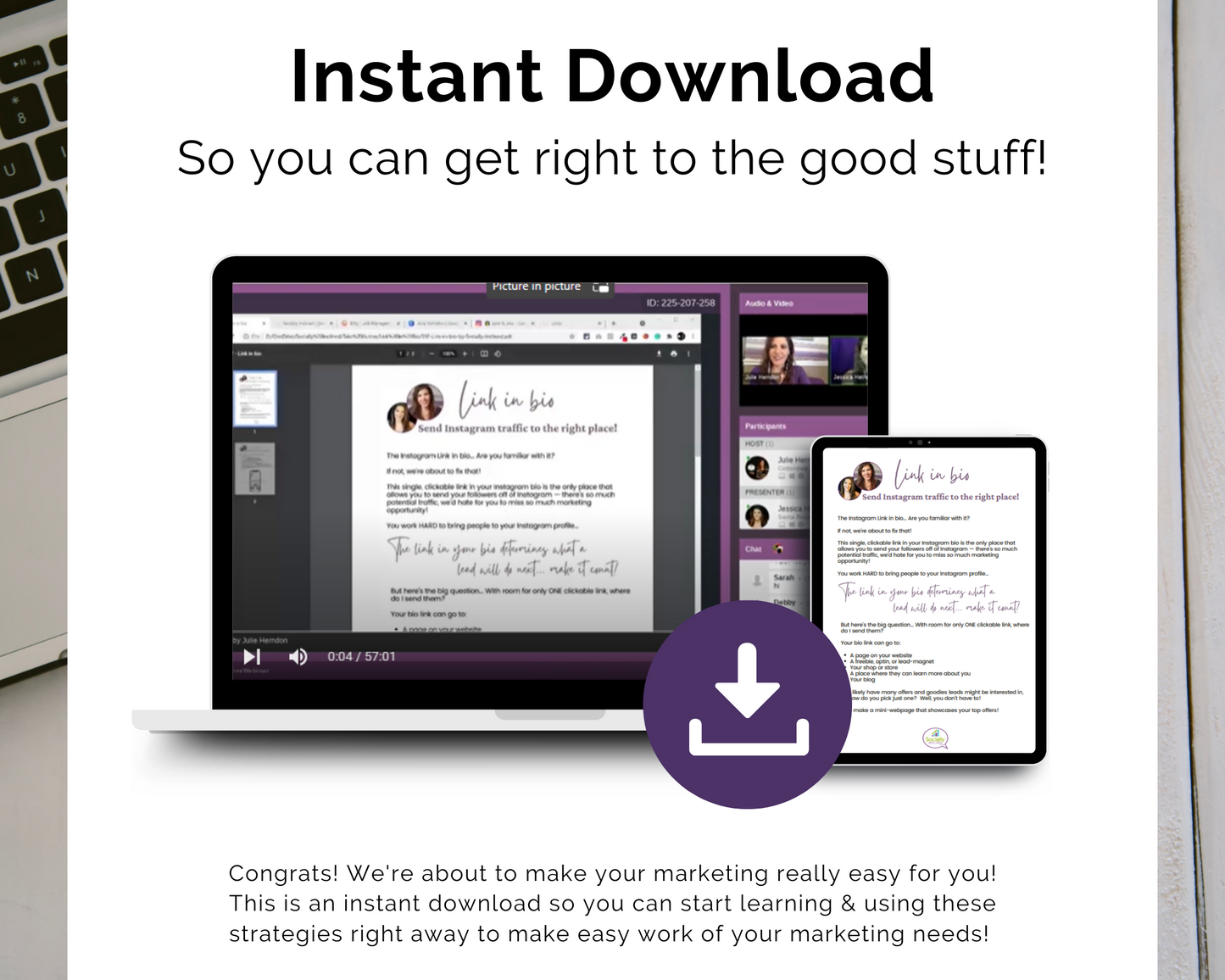 Instant download for immediate access to the TAT -Link in Bio - Mini Website - Business Card Masterclass by Get Socially Inclined.