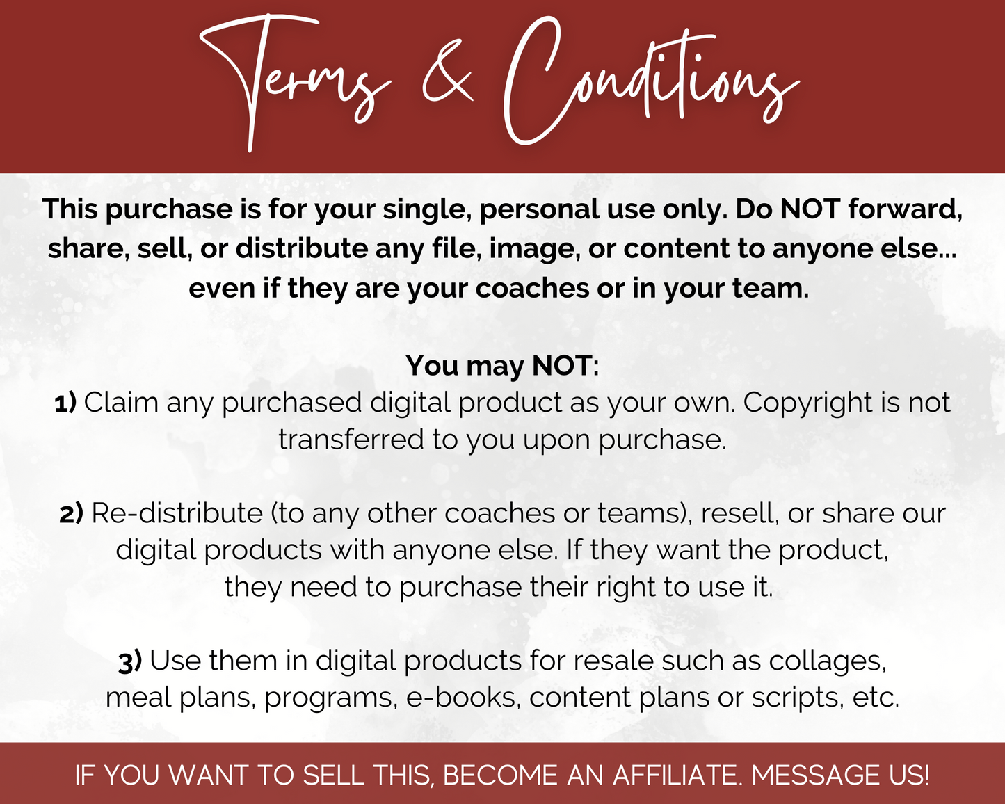 The terms and conditions for the purchase of a personal coaching package focused on promoting a healthy lifestyle with Socially Inclined's Men's Fitness Social Media Post Bundle including Canva Templates.