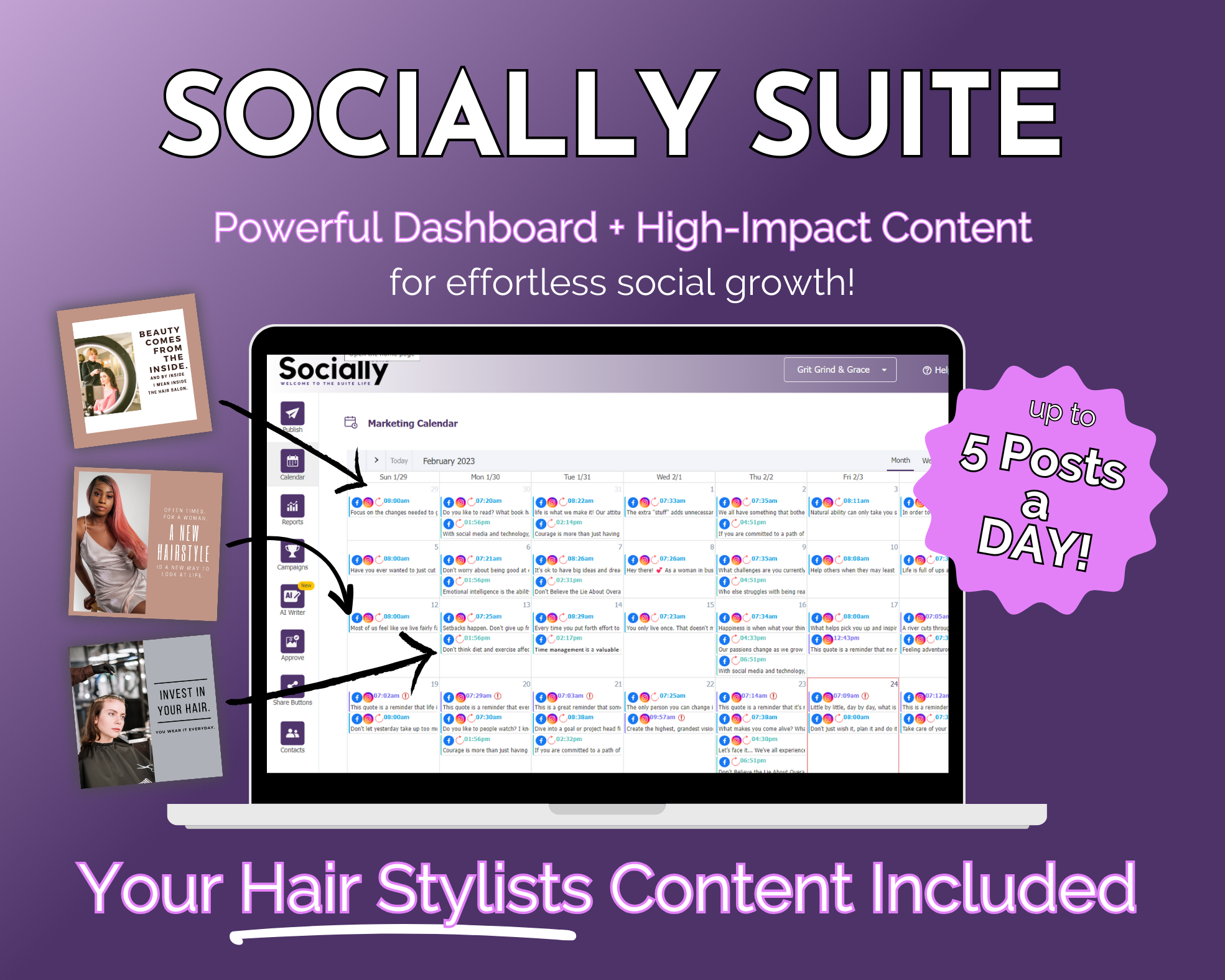 Get Socially Inclined's Socially Suite Membership for hair stylists to enhance their online presence and manage content.