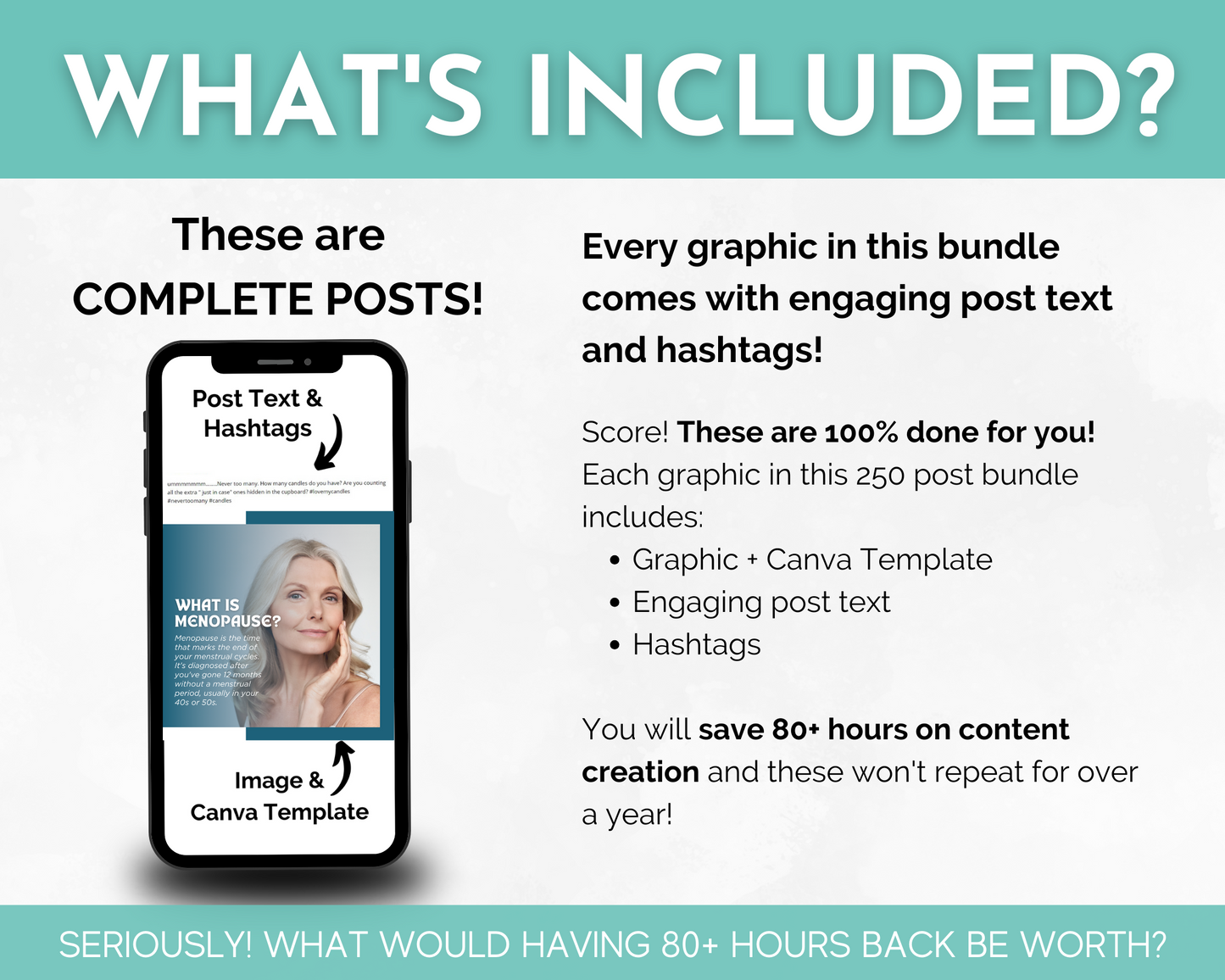 Promotional graphic showcasing a bundle of Socially Inclined's Hormone Health Social Media Post Bundle with Canva Templates, which include engaging post text and hashtags, graphics with Canva templates. Highlights time-saving benefits while promoting hormone health and maintaining hormonal balance.