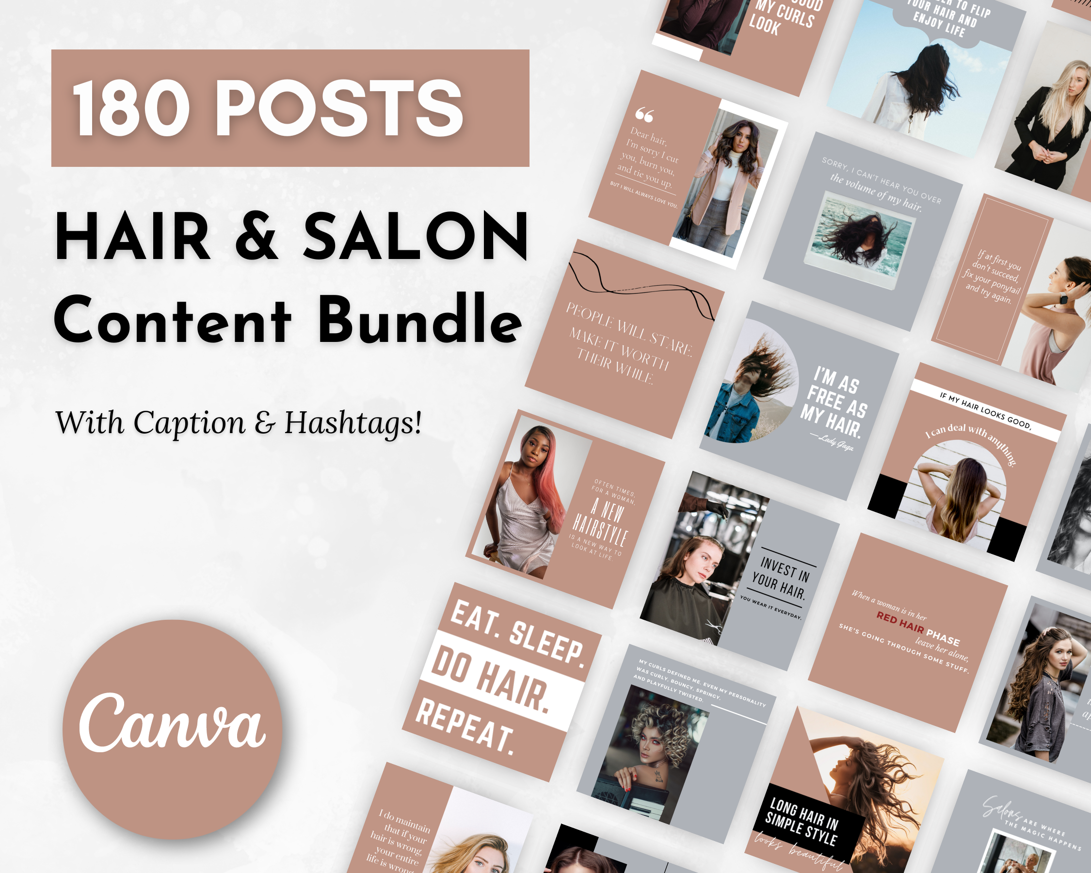 Hair & Salon Social Media Post Bundle with Canva Templates by Socially Inclined for social media platforms.
