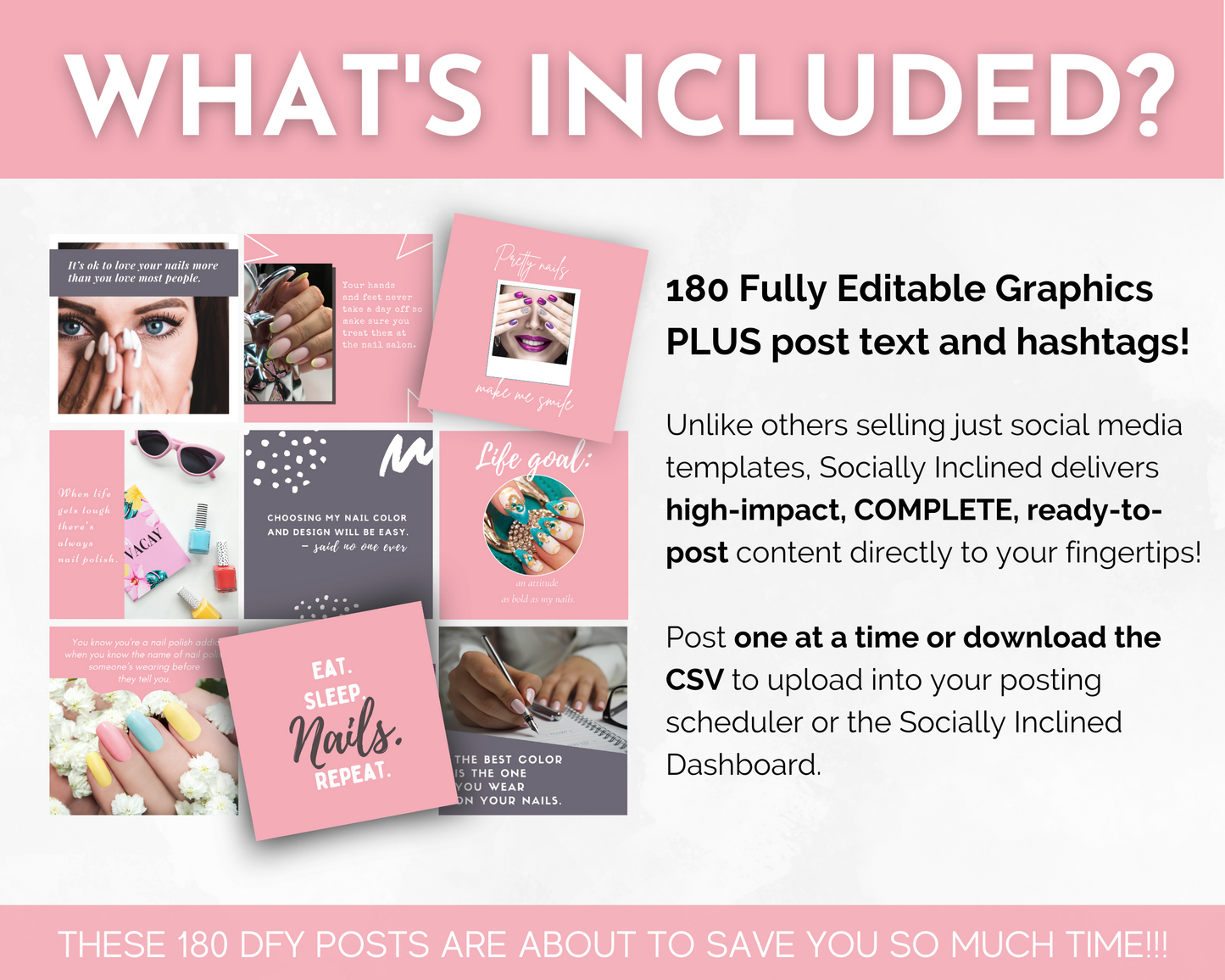 Discover the beauty of our Nail Care & Nail Art Social Media Post Bundle, carefully curated with everything you need to enhance your online presence in the realm of nails and beauty by Socially Inclined.
