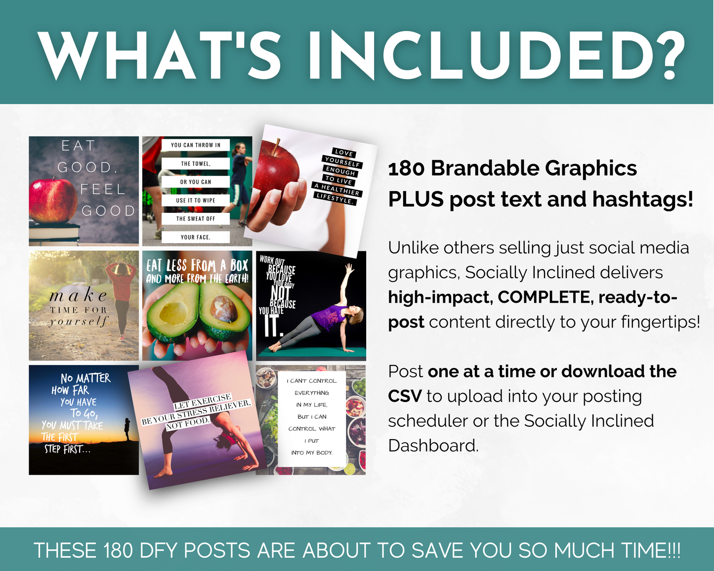 What's included in the Fitness & Wellness Influencers Social Media Post Bundle by Socially Inclined?