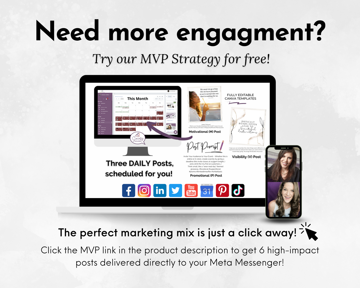 Need more engagement? Try Socially Inclined's Mind Body & Spirit Social Media Post Bundle with Canva Templates.