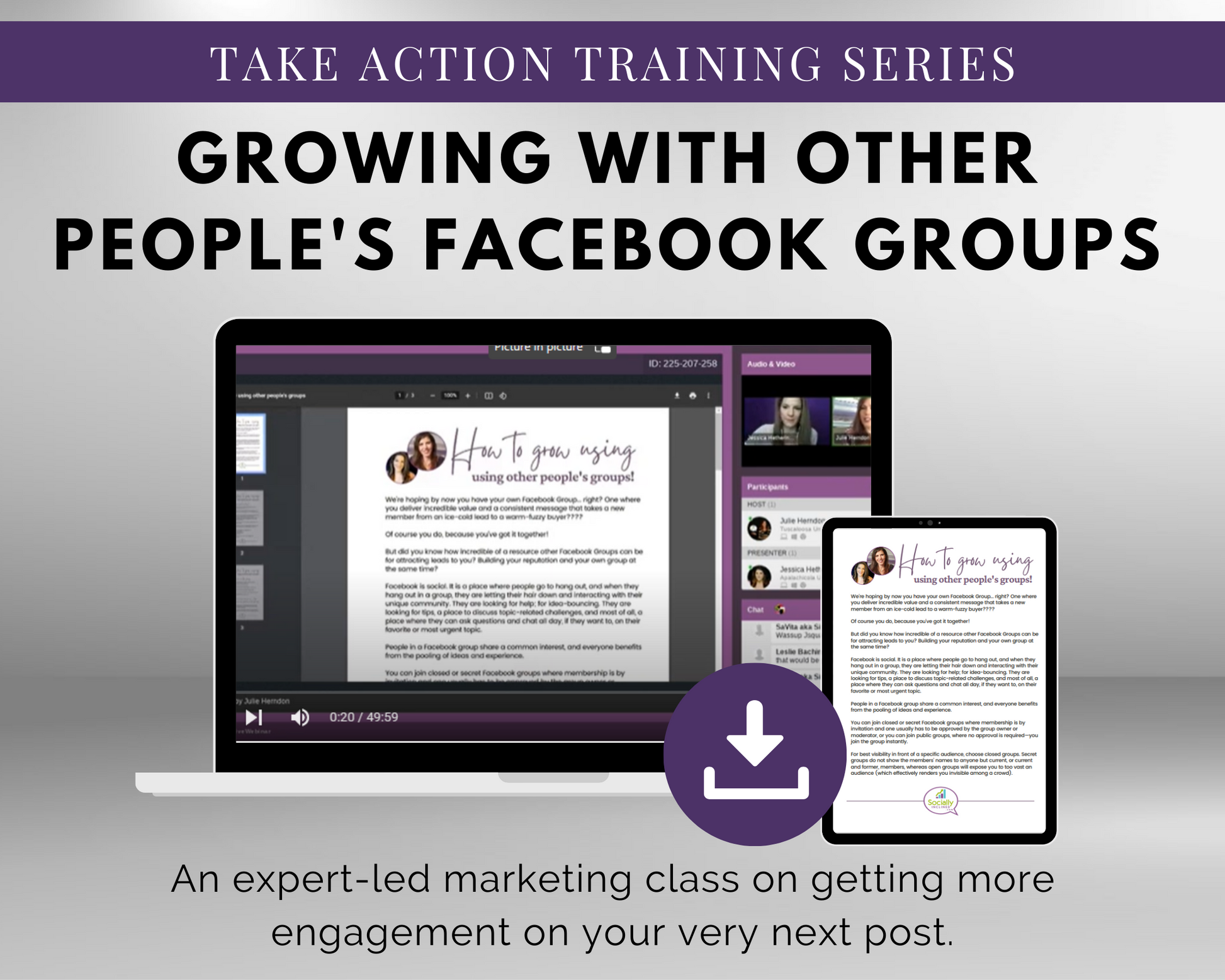 Join our growing TAT - Growing with Other People's Facebook Groups Masterclass by Get Socially Inclined to connect and learn with fellow Facebook group enthusiasts.