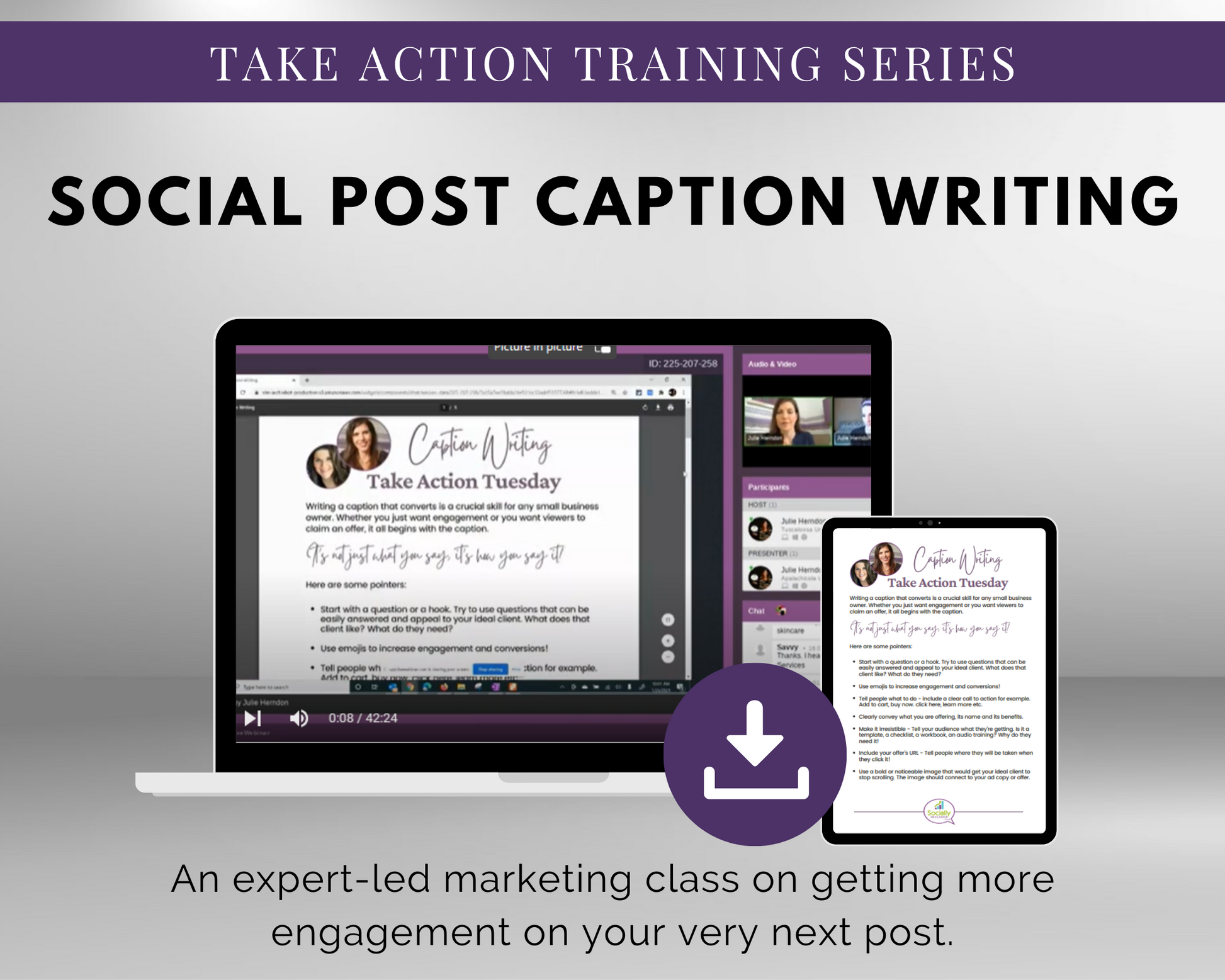 Take action training series social post caption writing for TAT - Social Post Caption Writing Masterclass by Get Socially Inclined.