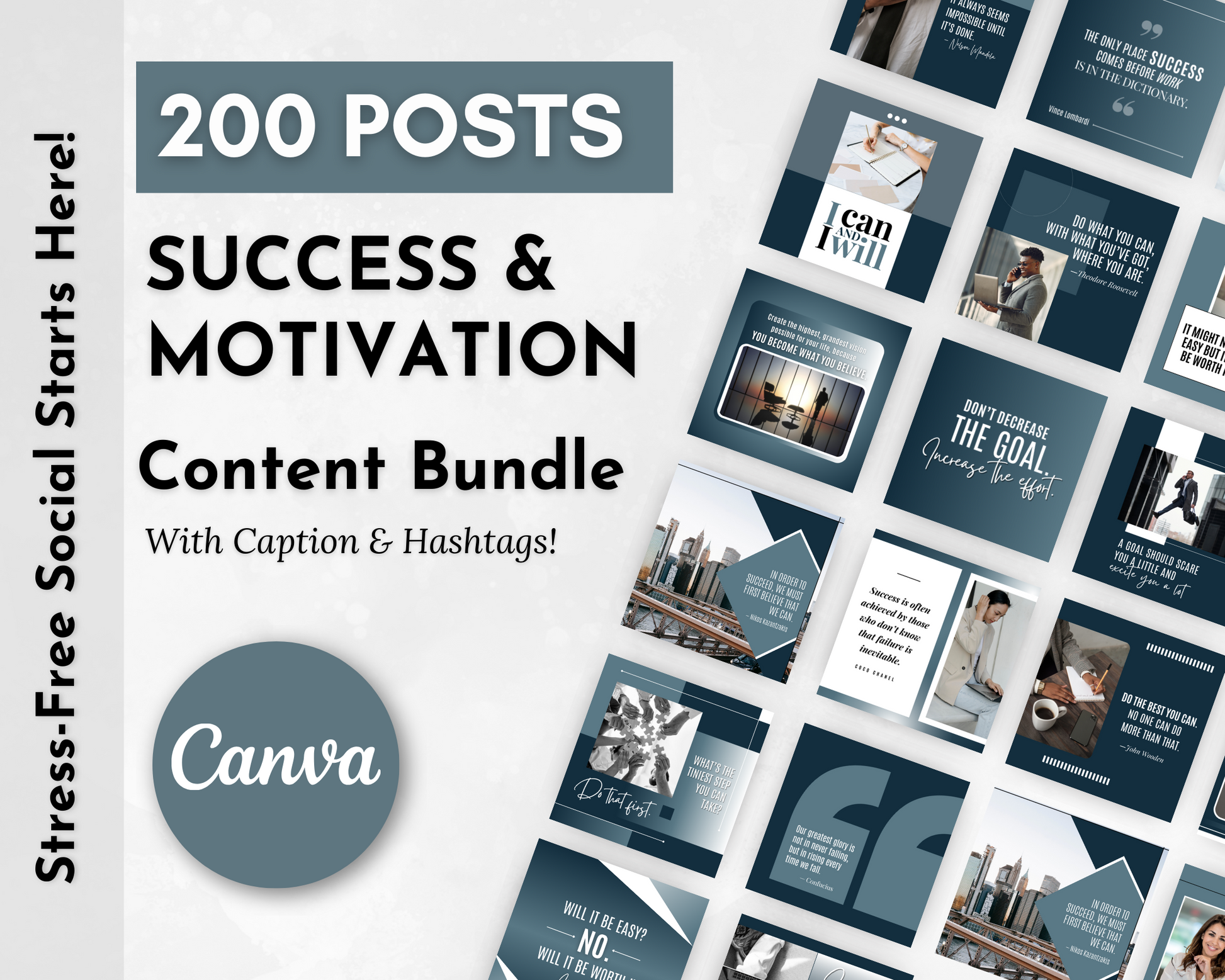 200 Success & Motivation Social Media Post Bundle with Canva Templates by Socially Inclined.
