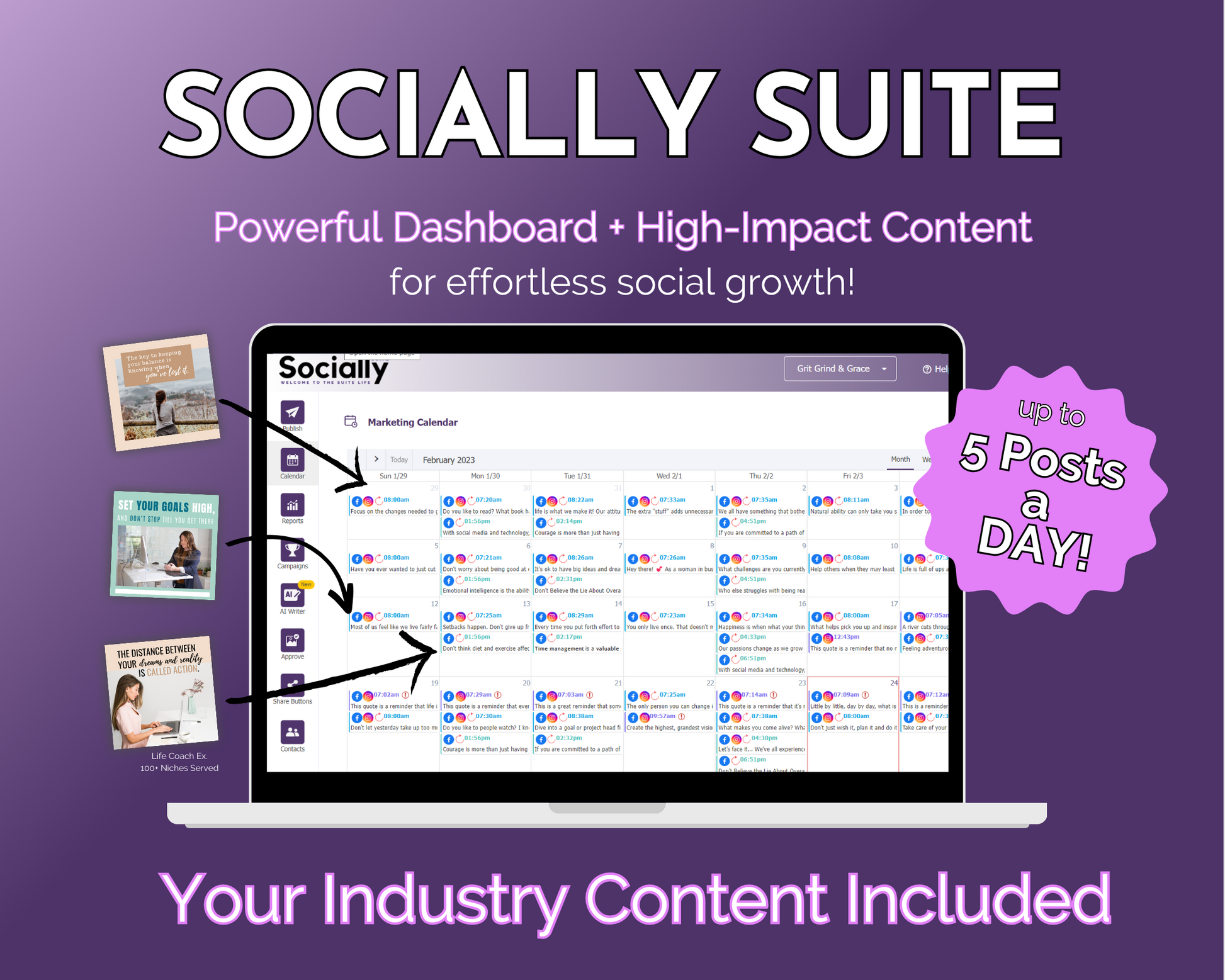 Get Socially Inclined's Socially Suite Membership is a powerful dashboard for social media marketing, offering high content management capabilities.