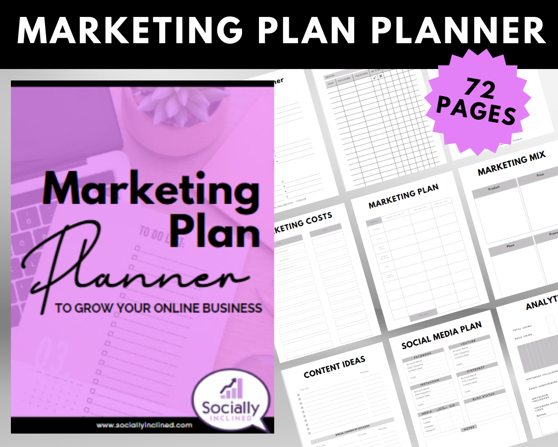 A Get Socially Inclined Marketing Plan Planner to help solopreneurs and small business owners grow their business with an effective marketing plan.