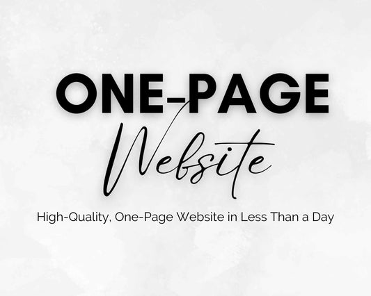 Text reads: "One-Page Wonder by Socially Inclined. This SEO-Optimized, High-Quality One-Page Website offers Social Media Integration in Less Than a Day" against a light gray background.