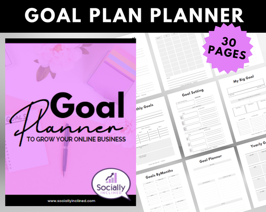A Get Socially Inclined goal planner designed to help small businesses grow their online presence.