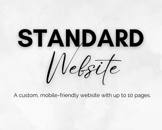 Text reading "Socially Inclined's Standard Website Design Package: A custom, mobile-friendly website with up to 10 pages, crafted for outstanding user experience and seamless SEO optimization" on a textured white background.