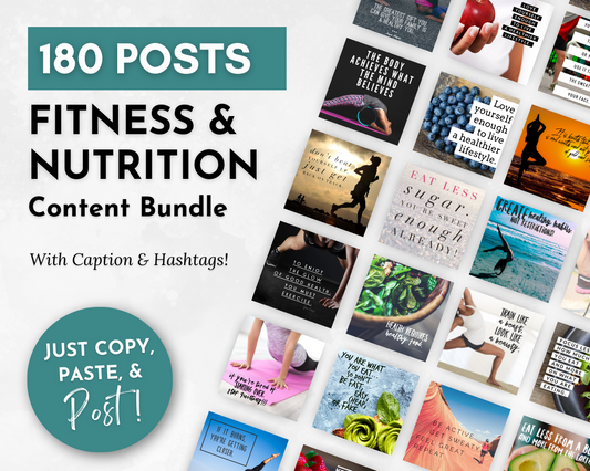 Socially Inclined offers the Fitness & Wellness Influencers Social Media Post Bundle - NO Canva Templates, which includes fitness and nutrition content, as well as social media images.