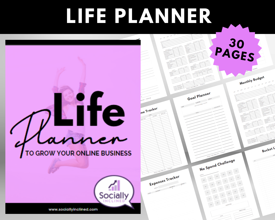 Purposeful design for a holistic overview of your online business, incorporating SEO keywords with Get Socially Inclined Life Planner.