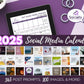 The cover of the Socially Inclined 2025 Social Media Calendar with Content features a tablet displaying a planning sheet, colorful social media post images, and an enticing offer: "365 post prompts, 100 images, & more!" It’s ideal for anyone looking to enhance their online presence with creative Canva templates.