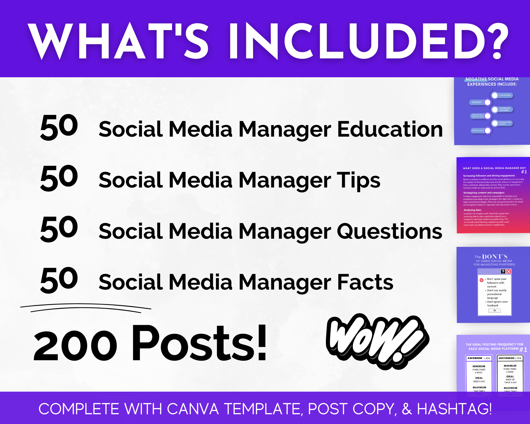 What's included in the Socially Inclined social media manager course? Learn from expert social media managers and access a comprehensive collection of Social Media Manager 200 Post Content Bundle with Canva Templates for creating engaging social media posts.
