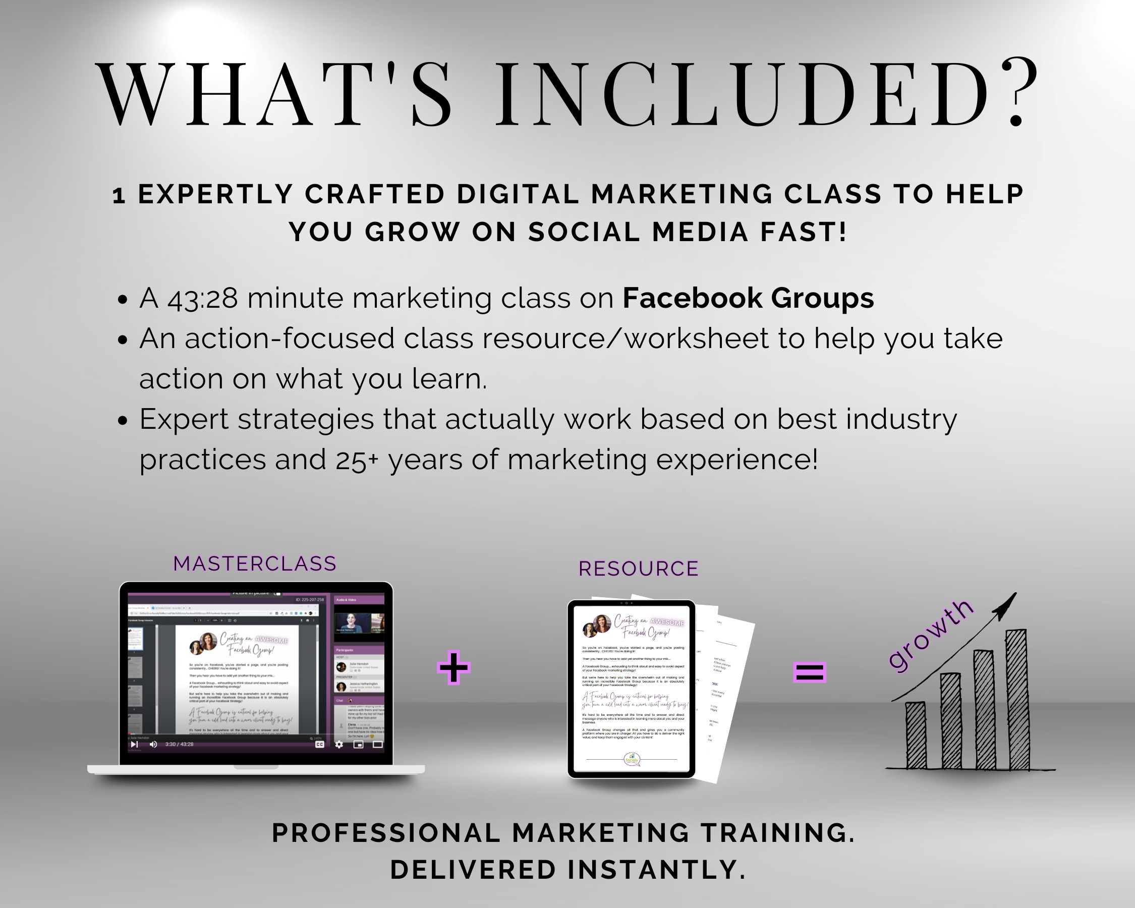 The digital marketing class is missing the TAT - Facebook Groups Masterclass description by Get Socially Inclined.