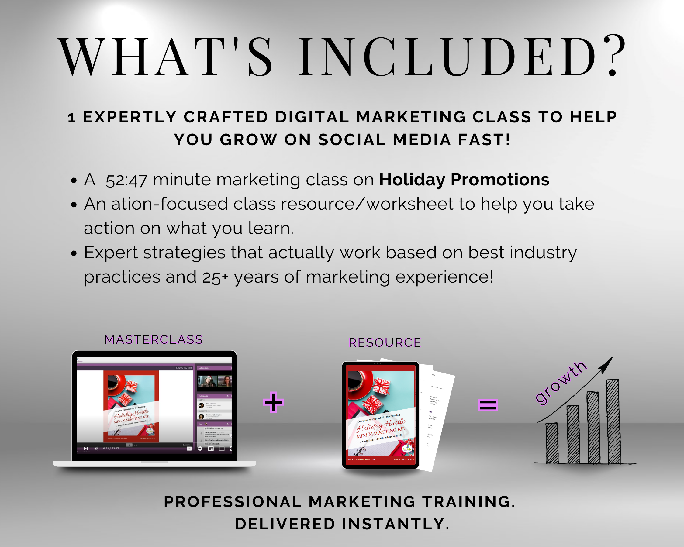 What's included in the TAT - Holiday Promotions Masterclass by Get Socially Inclined?
